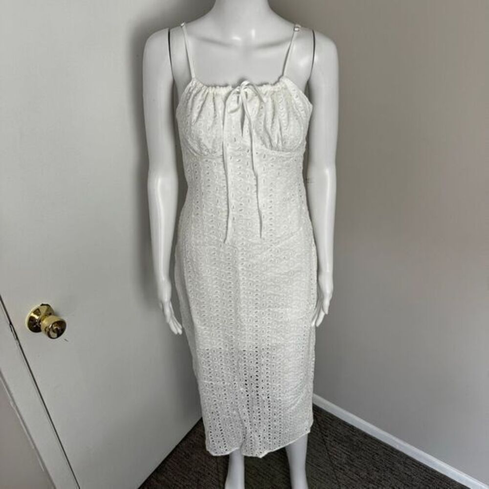 Commense White Eyelet Lace‎ Maxi Dress Spaghetti Strap Summer Beach Boho Size S
